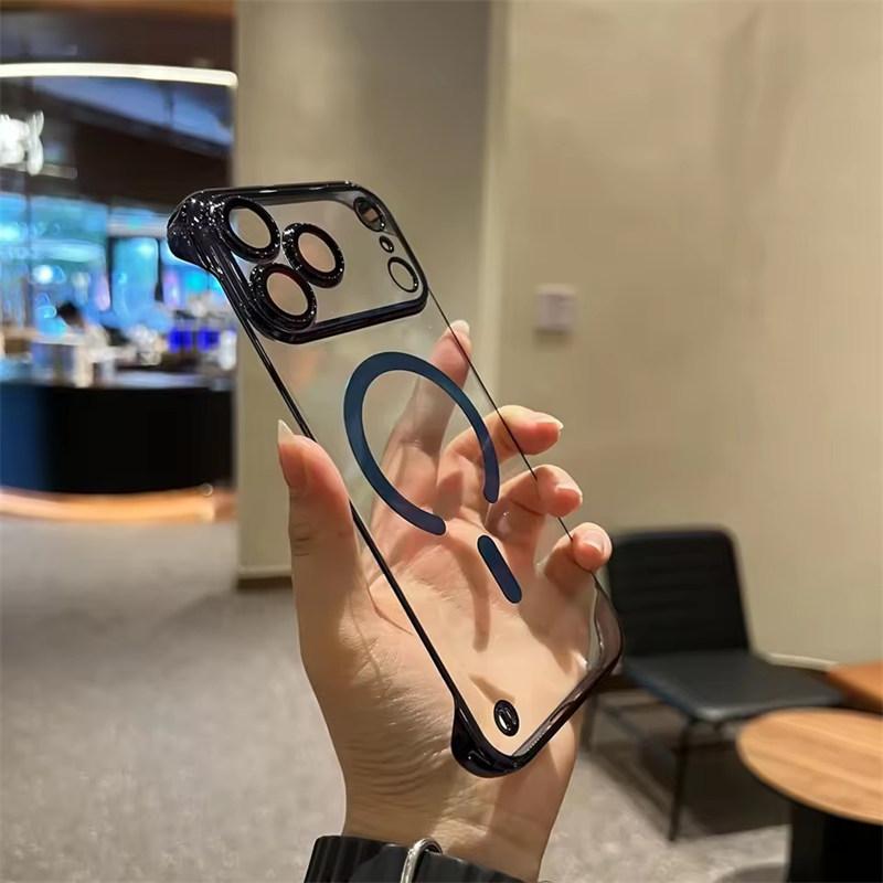 Frameless Case for iPhone 17 Pro Max Air Magsafe Wirelss Charge Case for iPhone11 12 13 14 15 16 Pro Max Ultra Thin PC Plating Cover