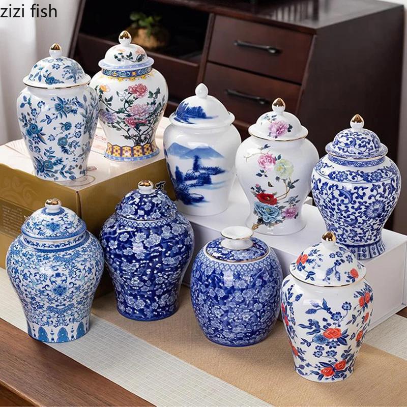 Blue and White Porcelain Tea Canister Ceramic Tea Organizer Box Storage Jars Desk Decoration Tea Jar Coffee Container Teas Caddy