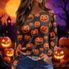 Women's Halloween Print Long Sleeve Top Crew Neck Split Hem Casual Pullover Shirt Lightweight Comfortable Fit