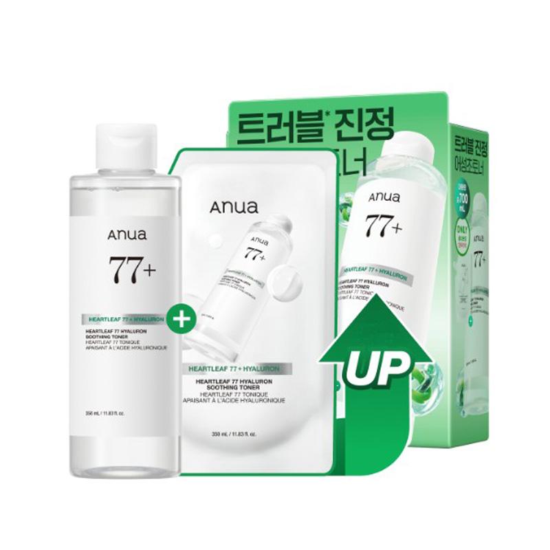 ANUA Heartleaf 77% Hyaluronic Soothing Toner 350ml + 350ml Refill Set Hydrating Calming Korean Skincare
