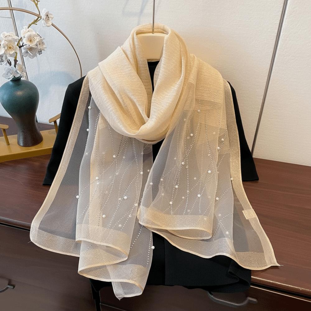Elagant Shimmer Pearls Striped Hijab Scarf Plain Solid Soft Lady Bandanas Breathable Long Foulard Hijab