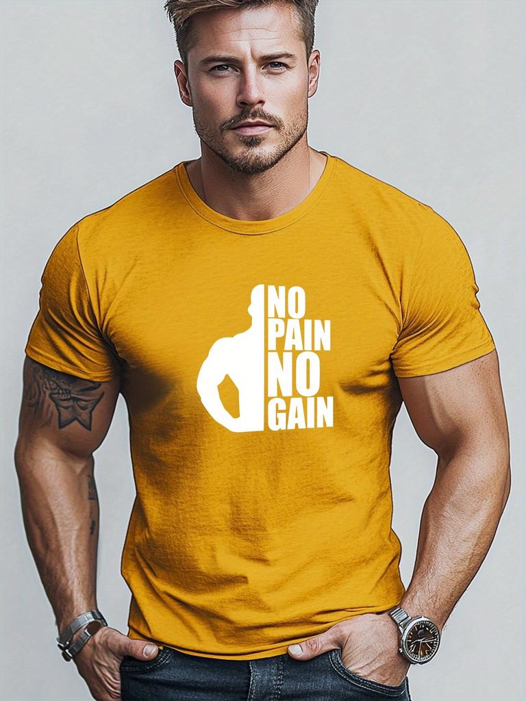 No Pain No Gain Muscle Unisex Silhouette Fitness Gym Motivational Print Unisexs Crew Neck Short Sleeve Casual Workout Basic T Shirt