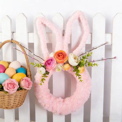 Ghirlanda Coniglio di Pasqua per Porta d'Ingresso Ghirlanda a Forma di Coniglio Avvolta con Filo con Fiori Artificiali per Decorazione di Primavera su Portico, Parete, Finestra, Interno/Esterno