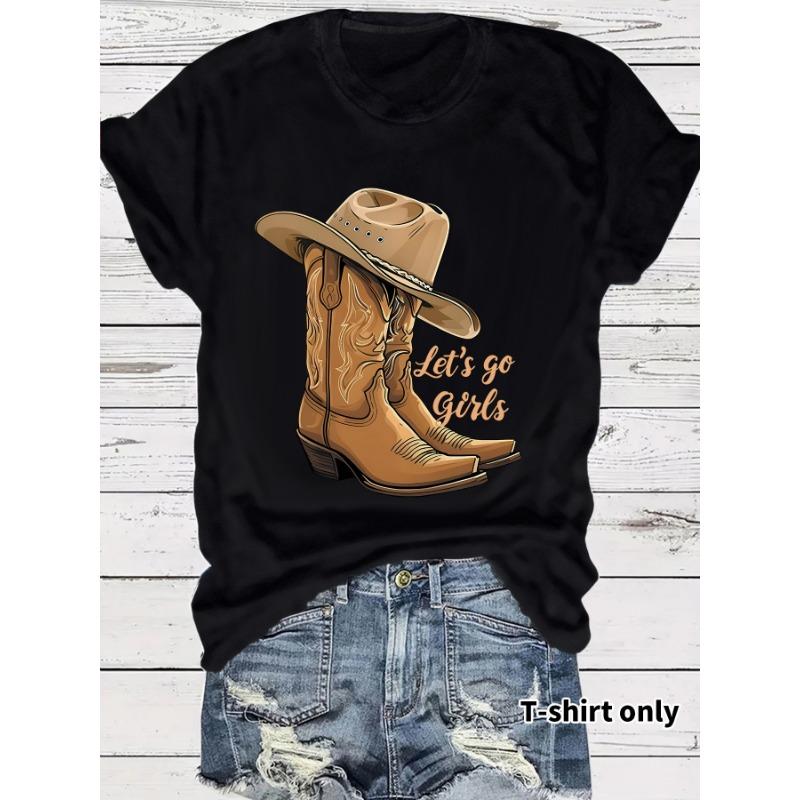Casual T-shirt Martin Boots and Hat Printed Summer Round-neck Short-sleeved Top