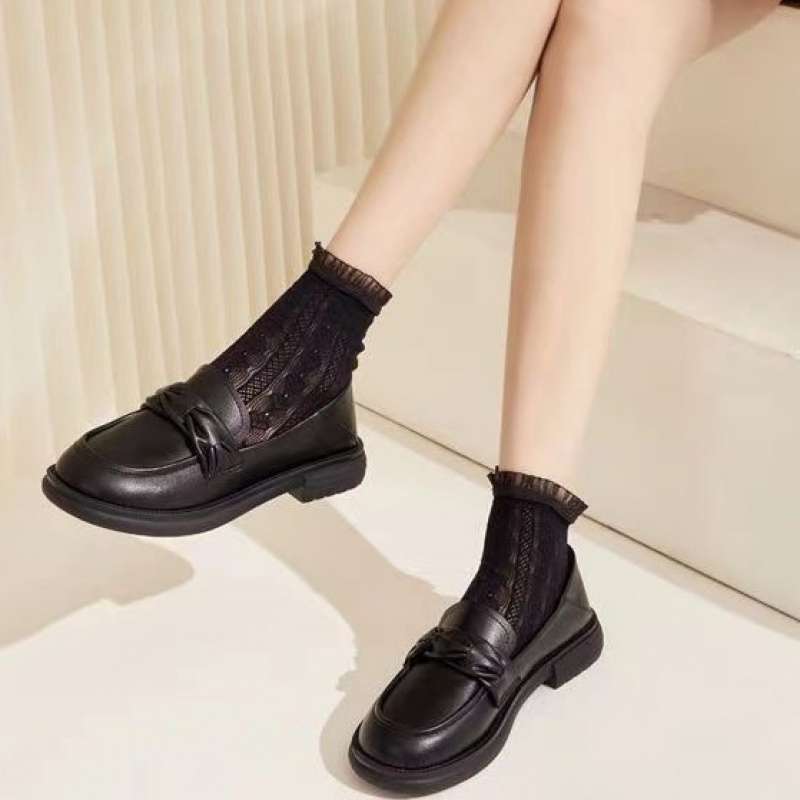British Style Small Leather Shoes Women's 2025 Spring and Autumn New Round Head Low Heel Single Shoes One Pedal Loafers Show Feet Small Women's Shoes