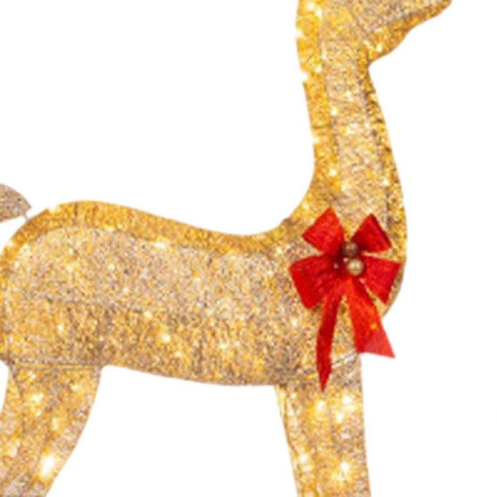 Christmas Lighted Reindeers Family with Red Bow Props Decor Holiday Luminous