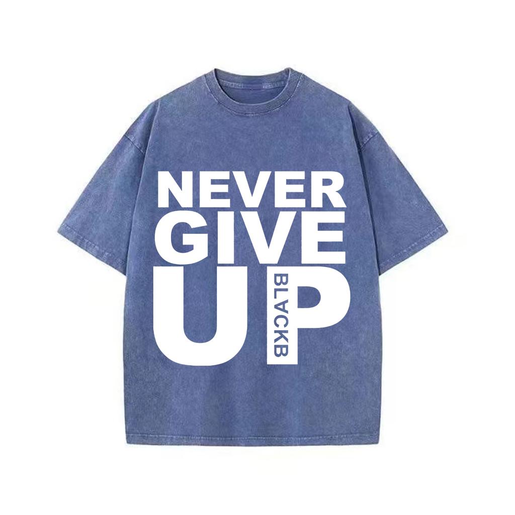 Retro Washed Vintage Women T-shirt Never Give Up Fleece Harajuku Oversized Pullover Cute Couple Valentine's Day Gift T-shirt