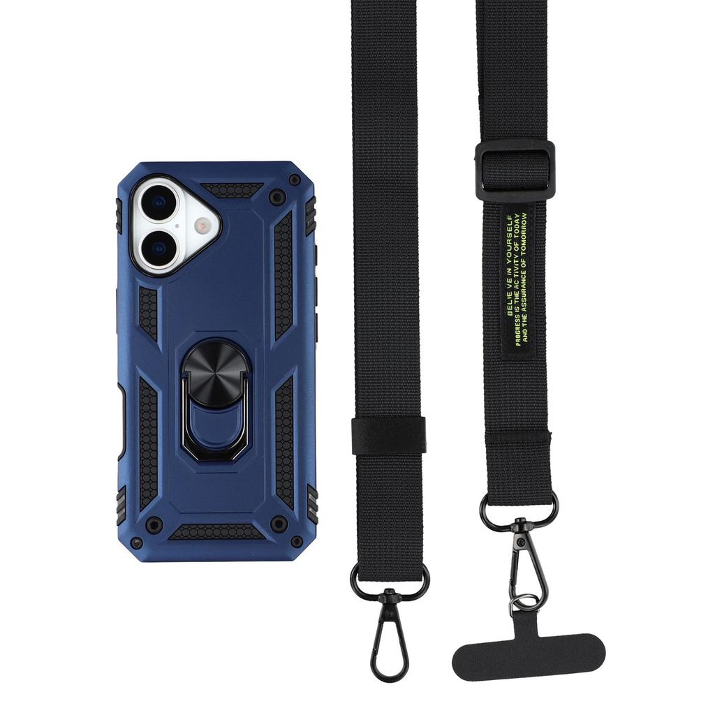 For iPhone 17 Case with Shoulder Strap Kickstand PC+TPU Phone Cover