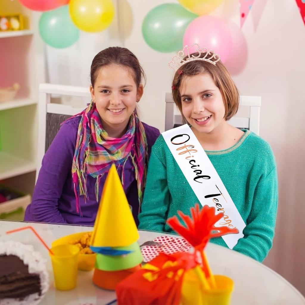 CIEHER 13th Birthday Headband, Sash Set & Tiara - Birthday Decorations & Gifts for Teen Girls