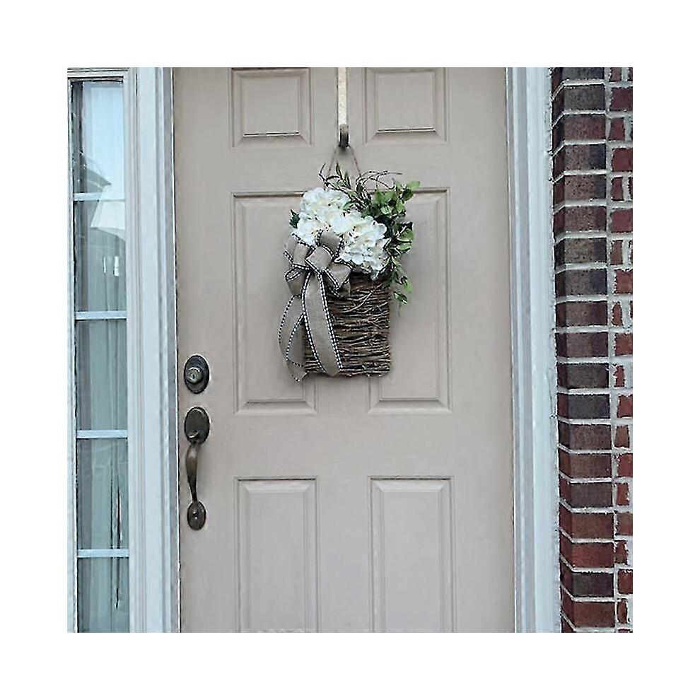 Spring Wildflower Door Hanging Basket Wreath with Spring Welcome Sign for Easter Day