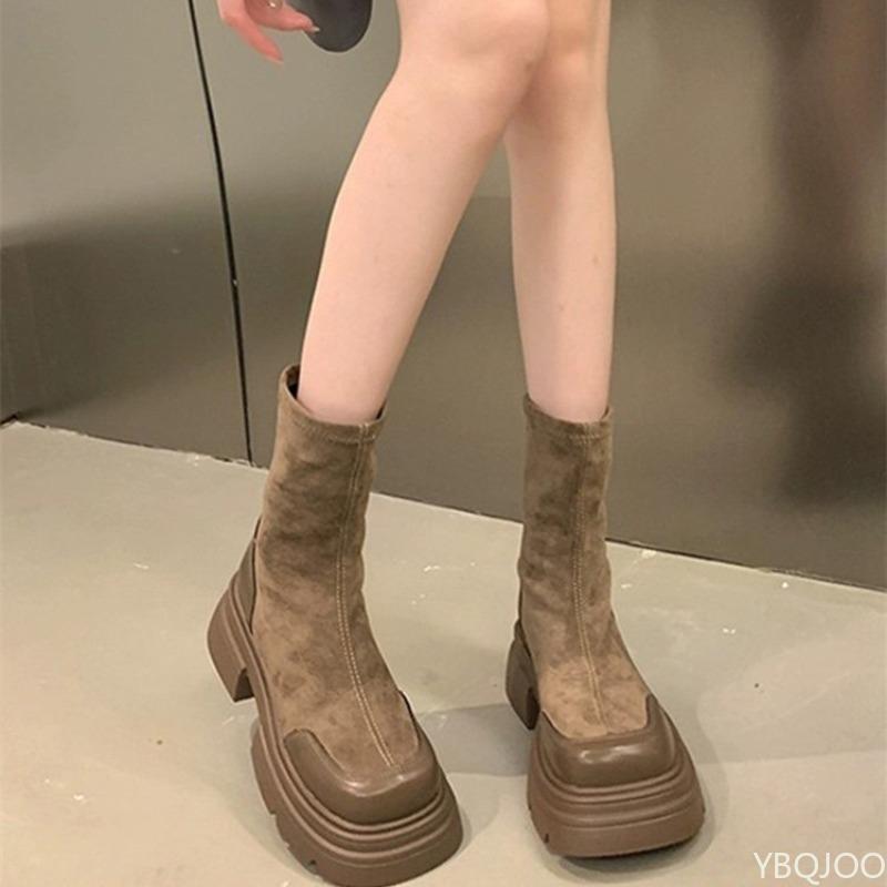 New Spring Autumn Thick soled Height Boosting Retro Short Boots Women's Casual Simple Anti slip Wear resistant Short Boots