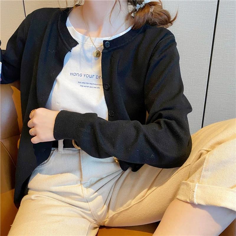 Women Cardigans Sweater Casual Warm Spring Summer O-neck Long Sleeve Single Breasted Slim Fashion Korean Knitwears Tops
