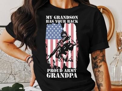 Proud Army Grandpa T-Shirt: Military Grandson Gift, US Flag Tee