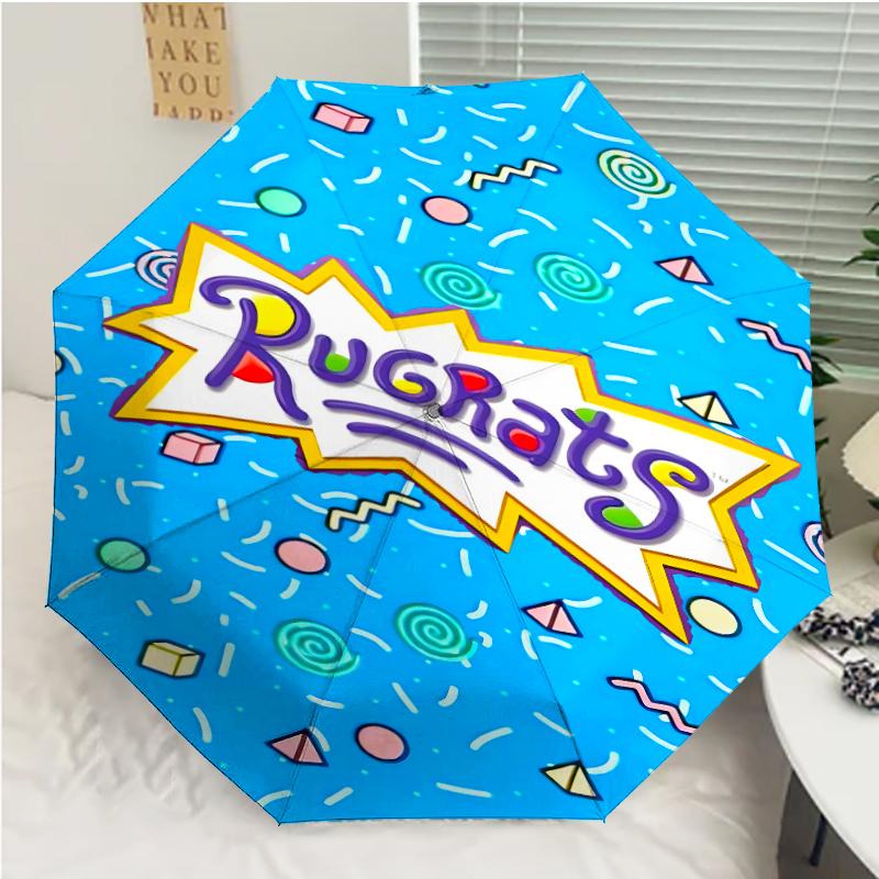 Rugrats Print Automatic Umbrella, 8 Rib Iron Frame, Plastic Handle, Suitable for Outdoor Travel &Daily , Ideal Gift