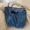 Pure Color Denim Large Capacity Tote Bag Fashion Bow Tie Pattern Shoulder Women's Bag Winter Casual Travel Shopper Handbags ARI