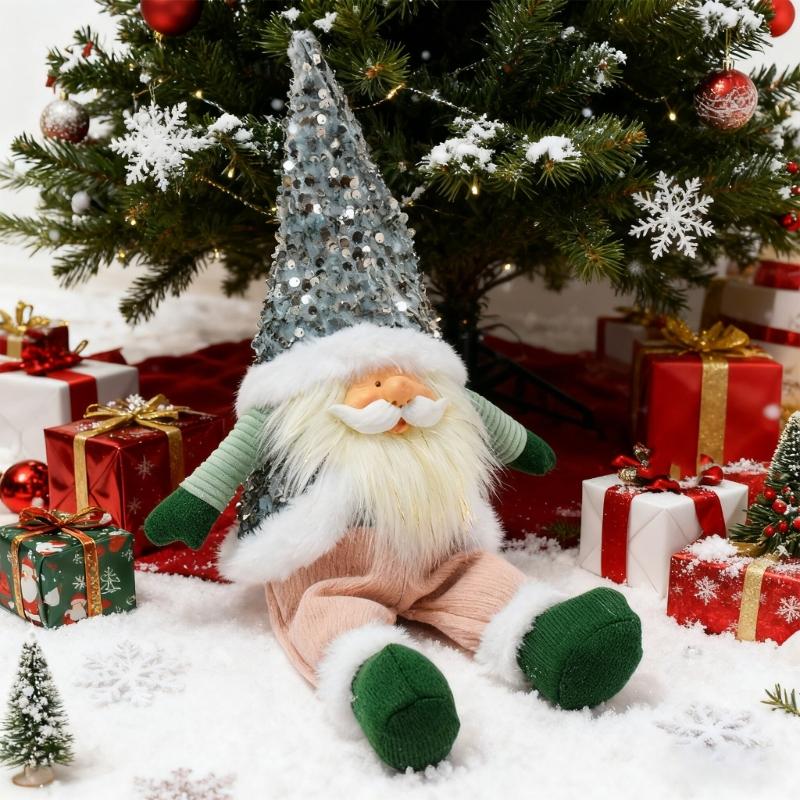 30cm Collectible Gnomes Figurine with Realistic Resin Face Sequins Cloth Fabric Plush Dwarf Doll for Christmas Decors