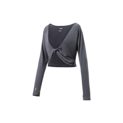 Li Ning Loose Breathable Solid Color Pullover Long Sleeve T-Shirt Women Tops Dark-Gray Purple AAER206-1