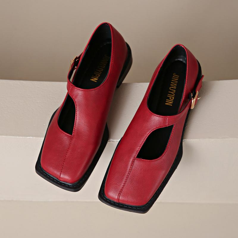 Autumn new niche design low heel square heel single shoes French square head small leather shoes