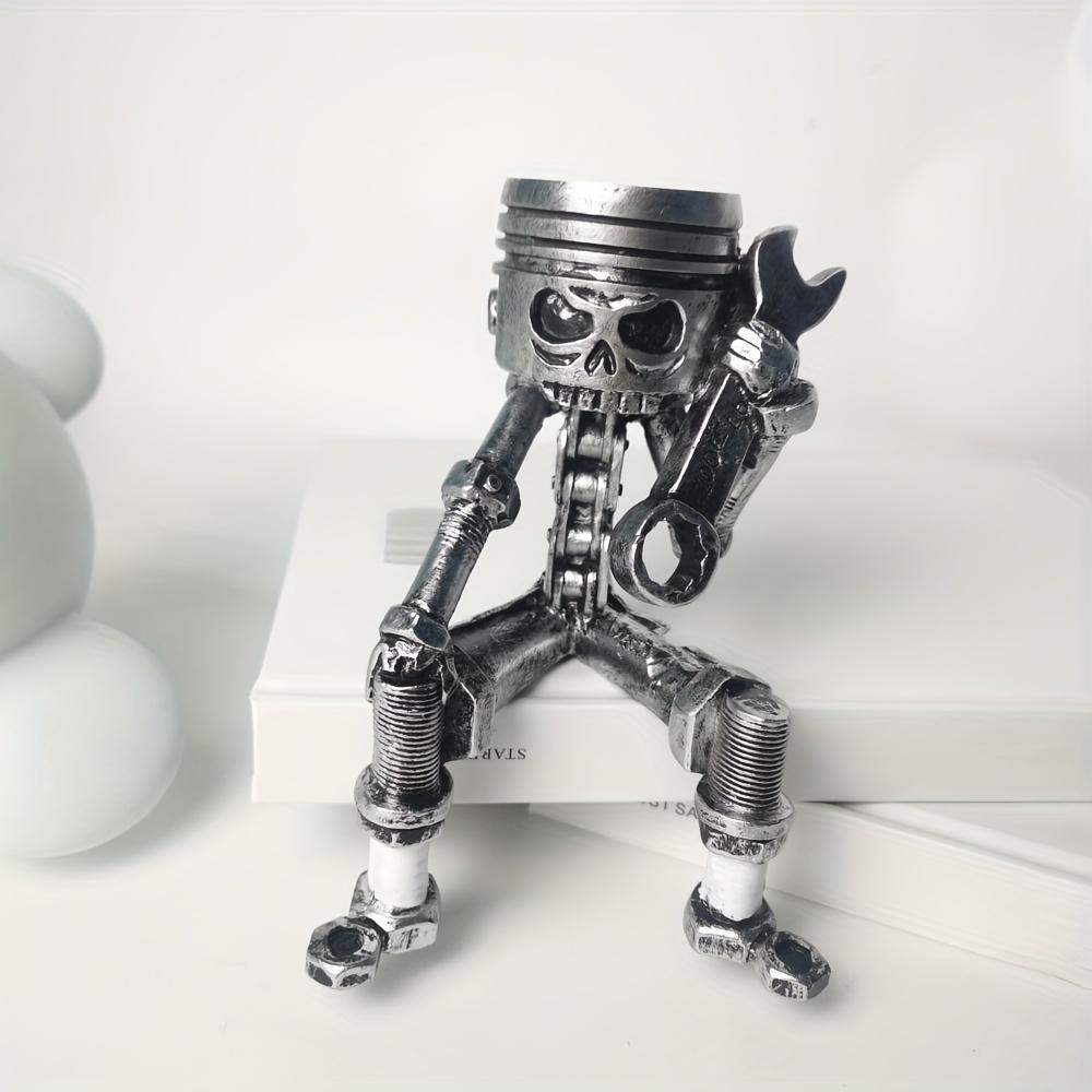 Gravurovaná pryskyřičná lebka obličeje stolní umělecké dílo, gravurovaná lebka s klíčem ručně vyráběná pístová ornamentální dekorace, retro mechanický styl,