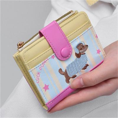 Color Block Damen Geldbörse PU Leder Bifold Kurze Geldbörse Niedlicher Hundeprint Kartenhalter Reißverschluss Münzbörse Kleine Geldbörse für Damen