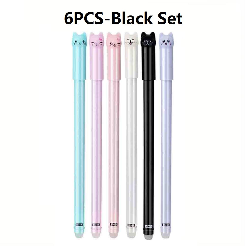 4-12PCS Cute Cat Pens Kawaii Erasable Gel Pens Set 0.5mm Blue/Black Ink Ballpoint Pens School Office Supplies Writing Stationer
