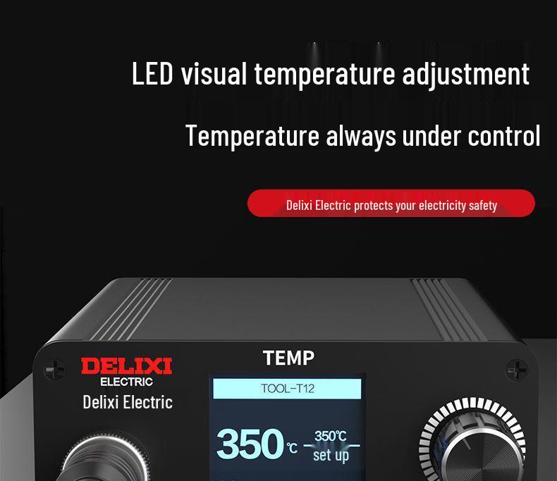 Delixi T12 High Power Electric Soldering Station with Digital Display Temperature Control for DIY Repair and Welding.