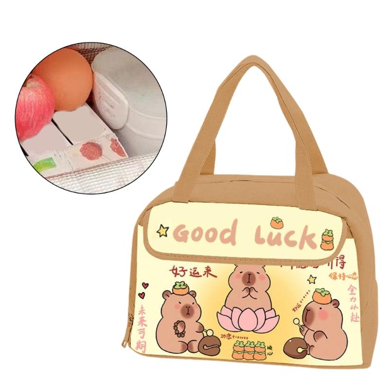 Insulated Capybara Print Lunch Bag For Students Waterproof Lightweight Lunch Bag With Zipper And Easy to Clean Surfaces
