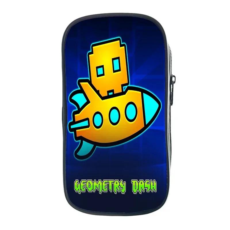 Funny Cartoon Geometry Dash Pencil Case Makeup Box High Capacity Pencil Bag Students School Supplies Stationery Bag Kids Gifts