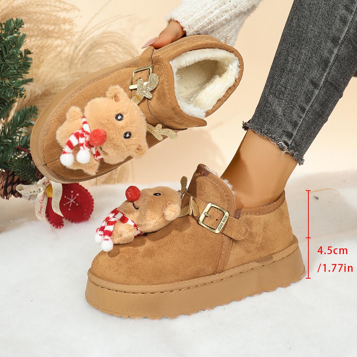 

Fashion Cute Cartoon Reindeer Thick Bottom Snow Boots Women 2025 Winter Warm Short Plush Chunky Platform Ankle Boots Christmas Shoes 43 36 коричневый