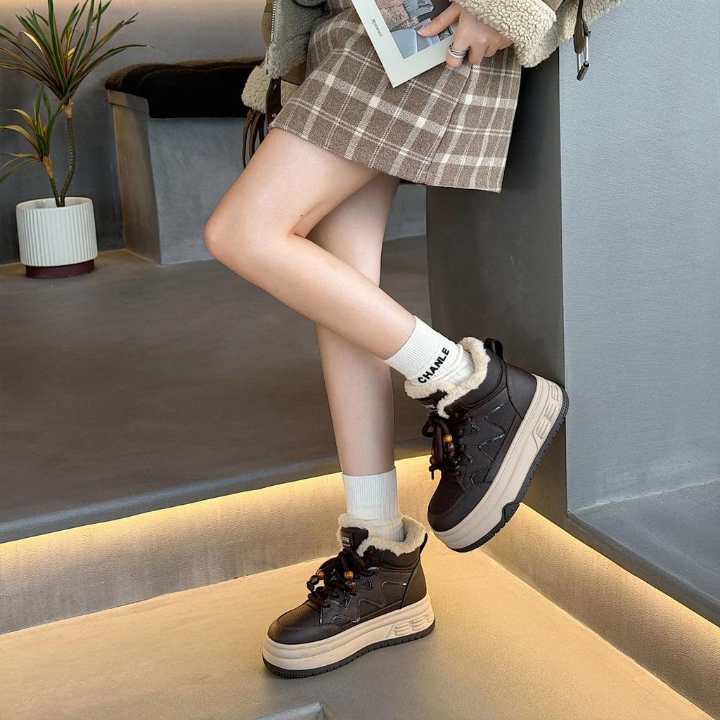 Snow boots winter women's shoes thick-soled high-top cotton casual shoes high-waisted hairy board shoes women's cotton shoes