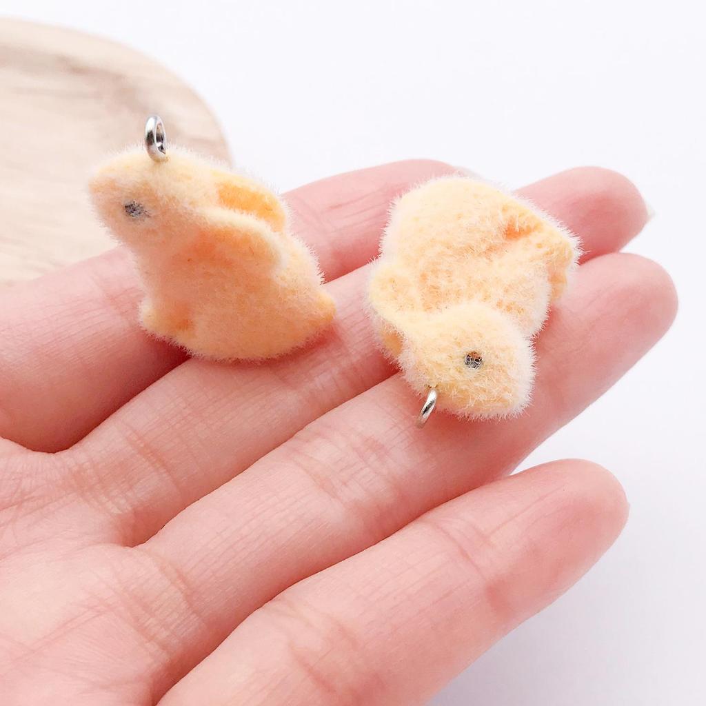 Flocked Resin Rabbit Pendant - Handmade 3D Small Animal Ornament for DIY or Phone Accessory
