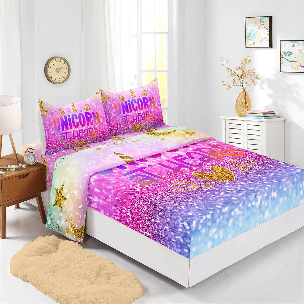 Four-Piece Mattress Color Gradual Change Panda 3D Digital Printing Kit Mattress Protective Cover