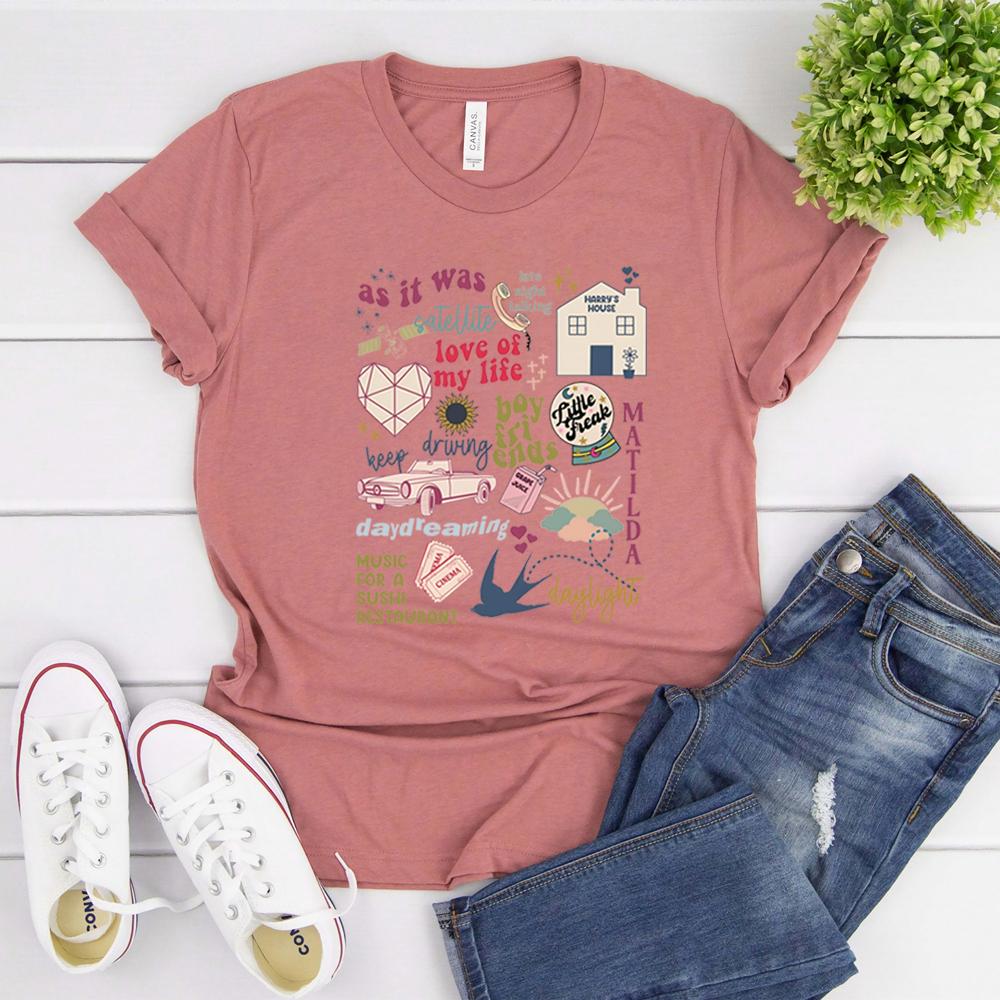 Harrys House Music List Tshirt As It Was HS TPWK Shirt Women Y2k Style Vintage Graphic Tee Love on Tour 2023 Tees Fans Gift