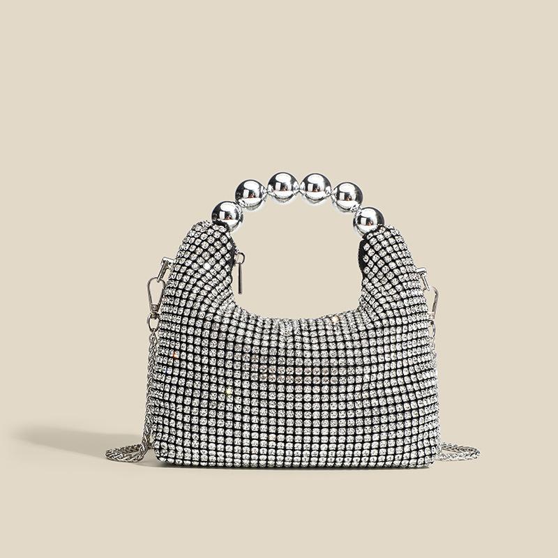 New round bead handbag inlaid brick women's fashion versatile diamond chain rhinestone shoulder bag messenger dinner bag