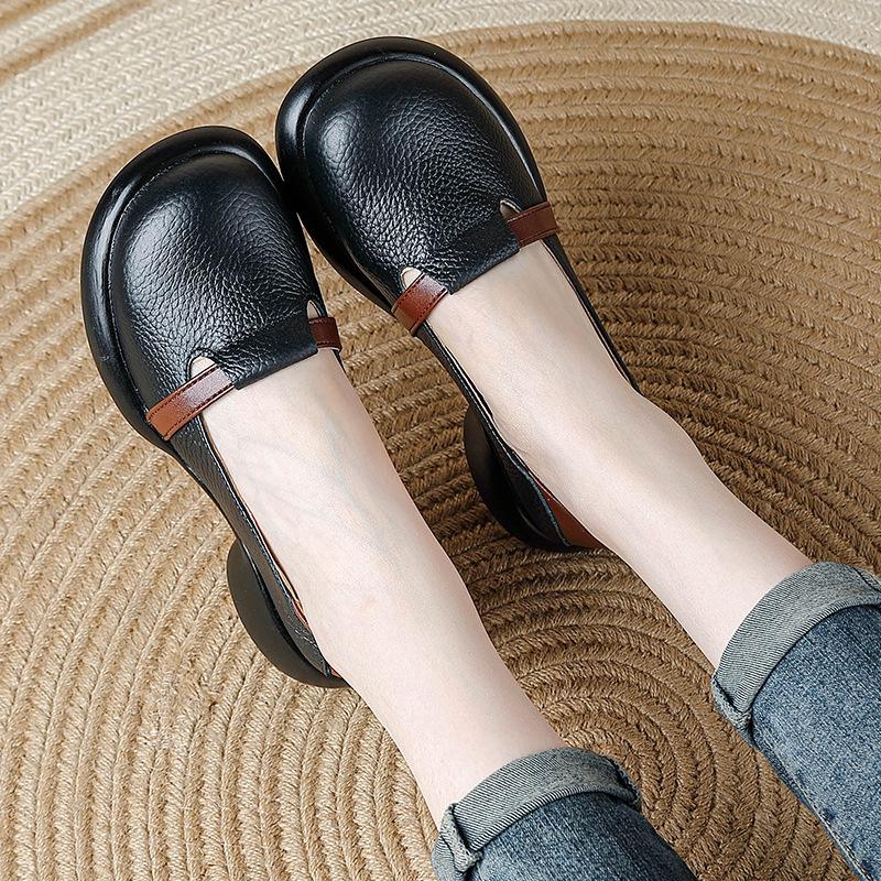 Genuine Leather Flats Women Round Toe Shallow Shoes Ladies Luxury Driving Moccasins Female Vintage Slip On Autmn Loafers