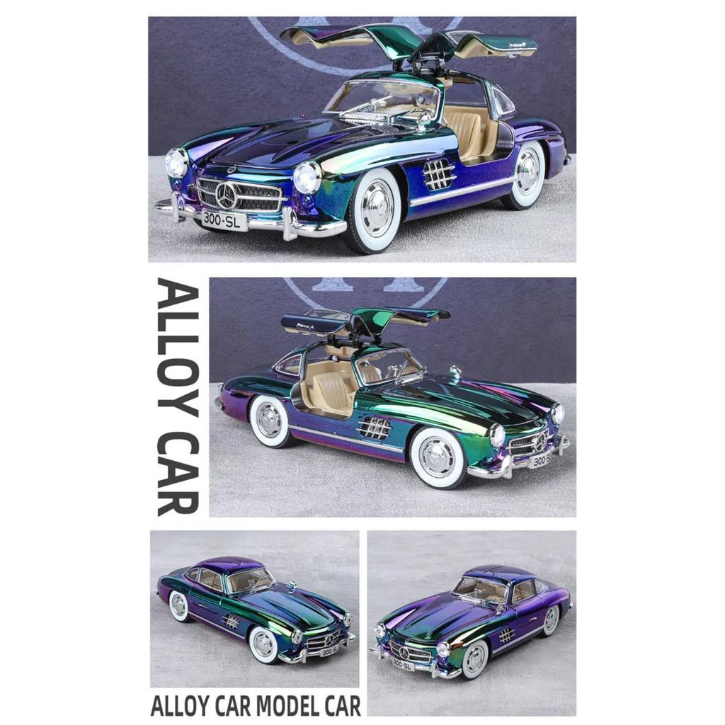 1/24 Benzs 300SL Alloy Car Model Diecasts Metal Classic Electroplating Vehicles Car Model Simulation Sound and Light Kids Gifts