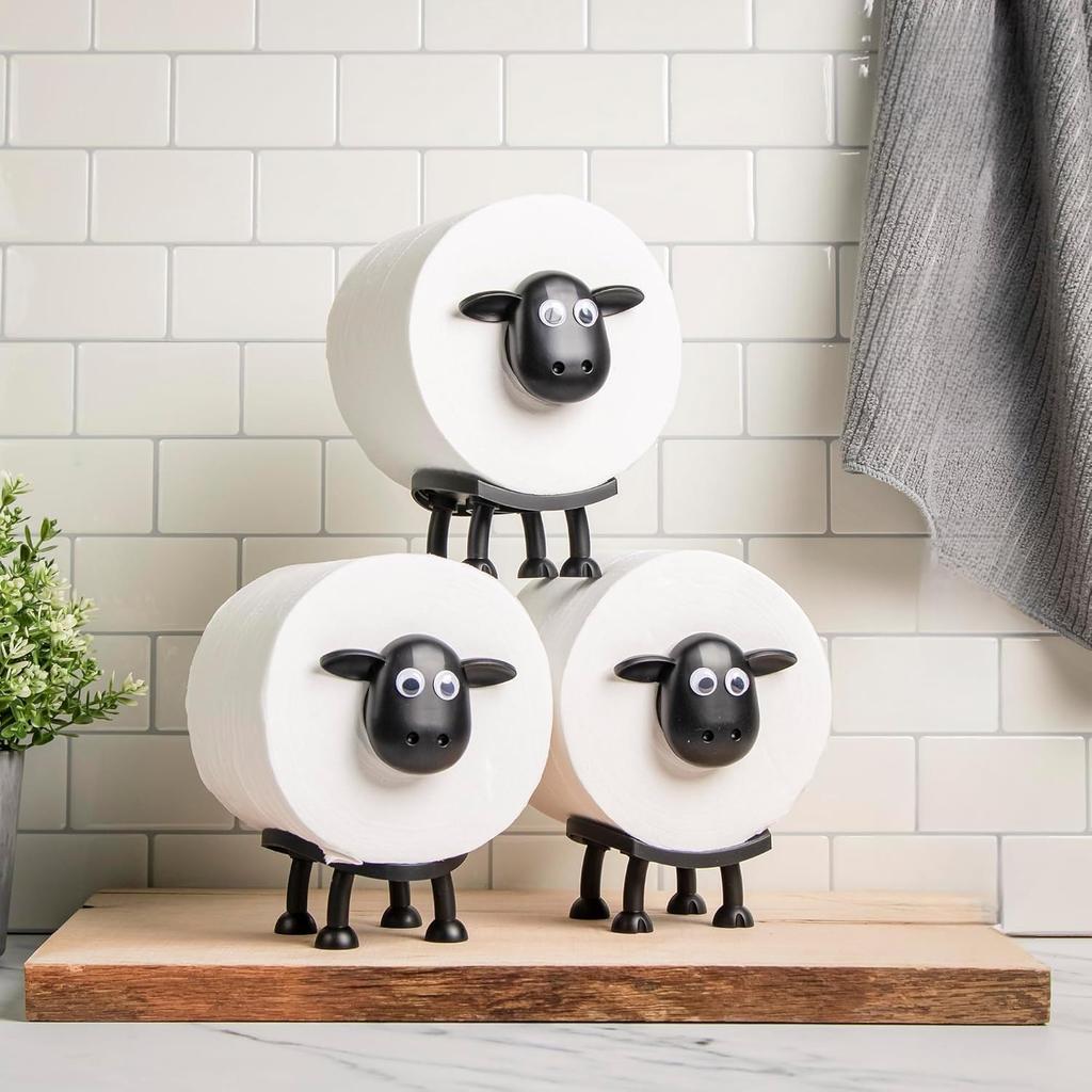 3-Pack Sheep Toilet Paper Roll Holder Set, OPP Packaging - Cute Bathroom Organizer with Adorable Design