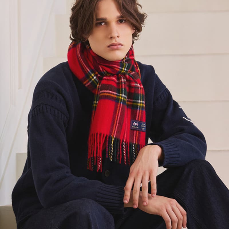 ABRAHAM MOON Merino Wool Shawl Muffler 50cm - Royal Stuart