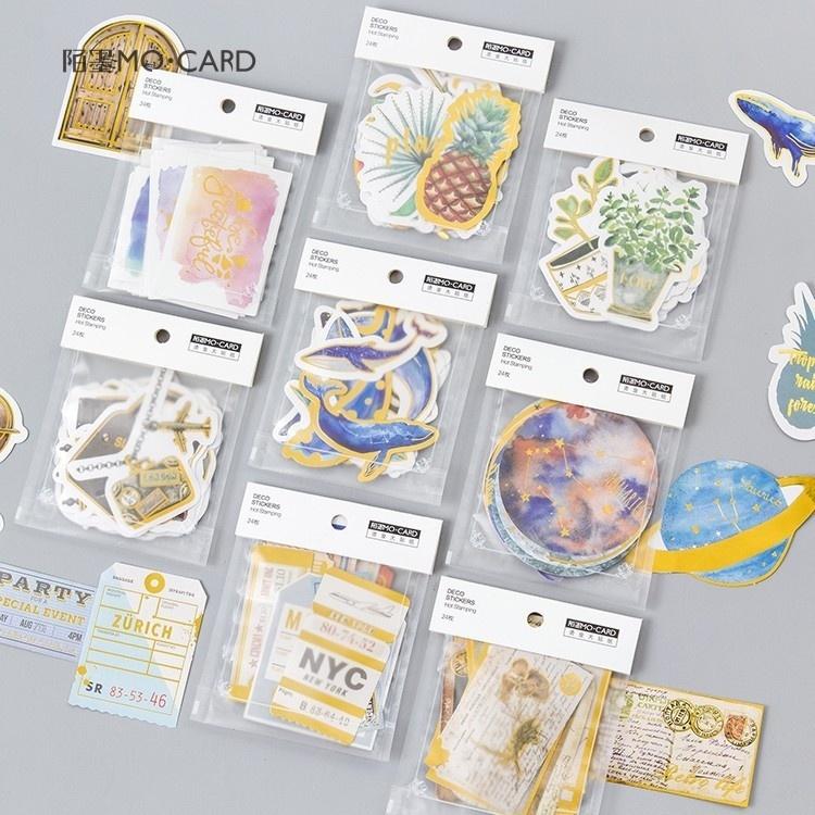 24 Pcs / Pack Stationery Stickers Retro Bronzing Planet Diary Planner Decorative Mobile Stickers