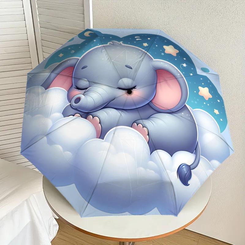1PC Elephant cloudAutomatic Open/Close Umbrella with Windproof, 8-Rib Sturdy Canopy, Durable Ribs, Fashionable Design, Outdoor Accessory, Fun Prin, Ho