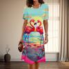 Women's Fashion Graceful Flamingo Print Summer Spring Short Sleeve O-Neck Casual Dresses