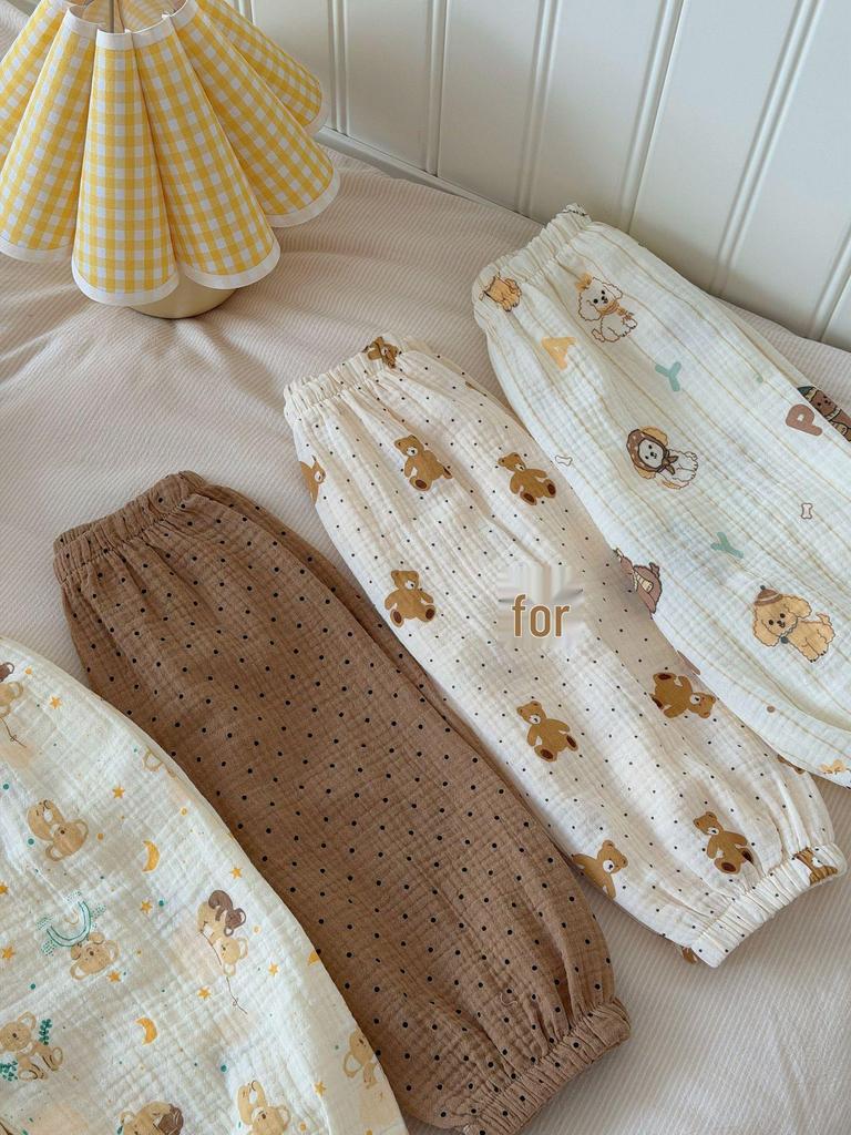 Ten-Color Cartoon Cotton Gauze Mosquito Repellent Pajama Pants for Boys & Girls - 100% Pure Cotton, Thin Summer Style