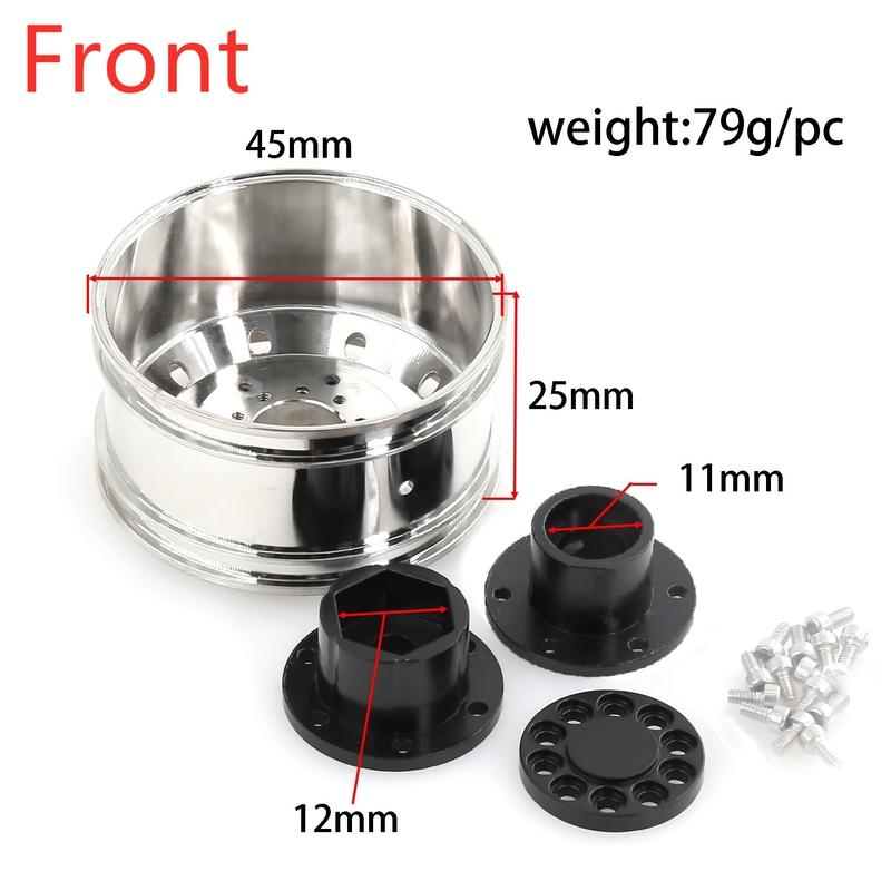 2Pcs Alloy Double Wheels Hub for Tamiya 1/14 RC Truck, Compatible with SCANIA VOLVO MAN Models, Heavy Duty Upgrade Parts