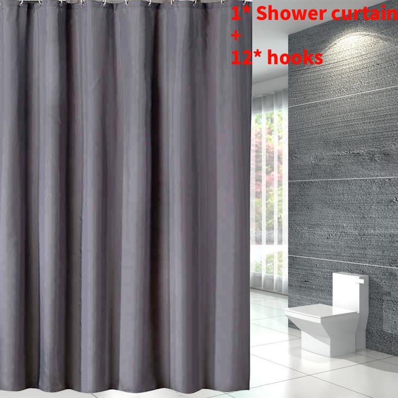 Waterproof Color Solid Polyester Shower Curtain Hooks Set For Bathroom Decor