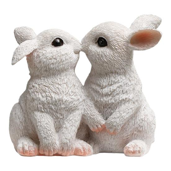 Easter Bunny Figurine Resin Kissing Bunny Sulpture Small Cute Rabbit Statue Collectible Ornaments for Home