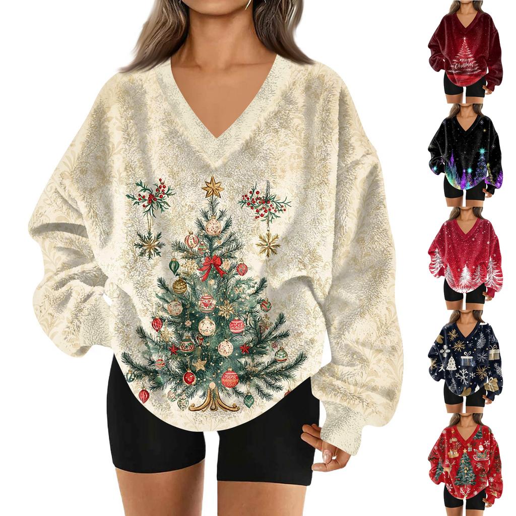 Modă Femei Casual Mânecă Lungă Crăciun Imprimat Decolteu în V Top Hanorac