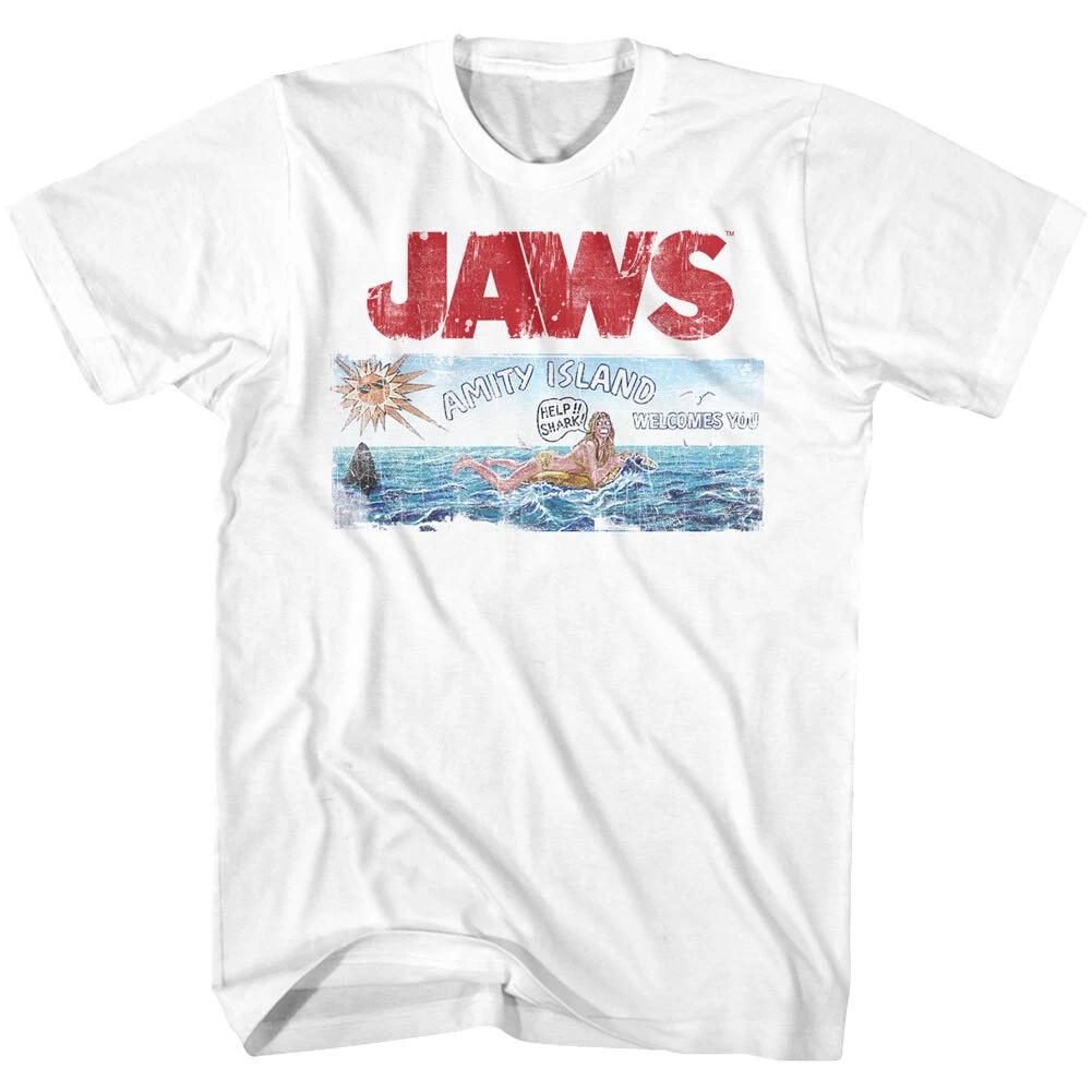 Jaws 70 s Thriller Movie Amity Island Welcomes You HELP SHARK Men s T Shirt L