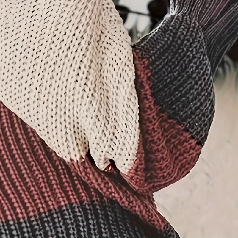 Women S Off Shoulder Long Sleeve Color Block Knit Pullover Sweater