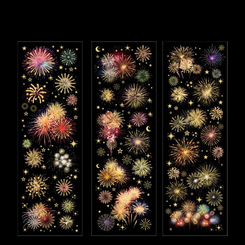 3Sheets Long Fireworks Flat PET Stickers Adhesive Diy Stick Labels Decorative Diary Album Scrapbooking Material