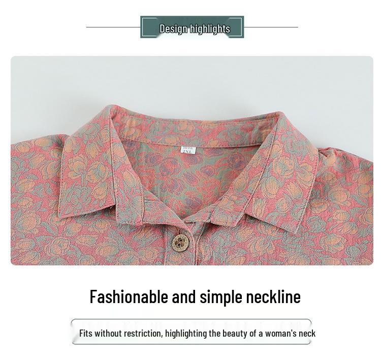 Pure Cotton Long-Sleeve Shirt for Middle-Aged and Elderly Women, Ideal for Spring and Autumn